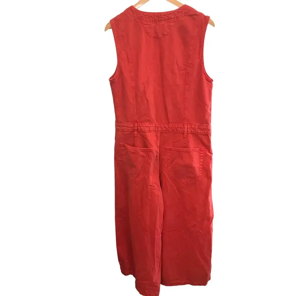 Universal Thread Red Cropped Sleeveless Wide Leg Denim Jumpsuit Size 14